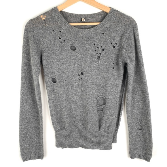 R13 Shrunken Distressed Cashmere Sweater Grey - Picture 2 of 13